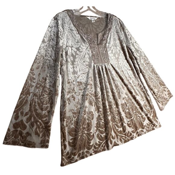 Krazy Kat Velvet Burnout Kimono Sleeve Babydoll Tunic Top Sz L Fairy Whimsigoth - Picture 3 of 16